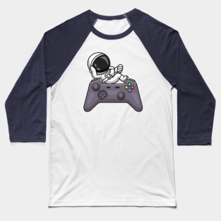 Cute Astronaut Laying on Controller Cartoon Baseball T-Shirt